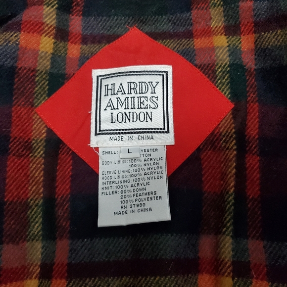 Vintage Hardy Amies London Down Puffer Red Bomber Winter Jacket Mens Large - Picture 3 of 10